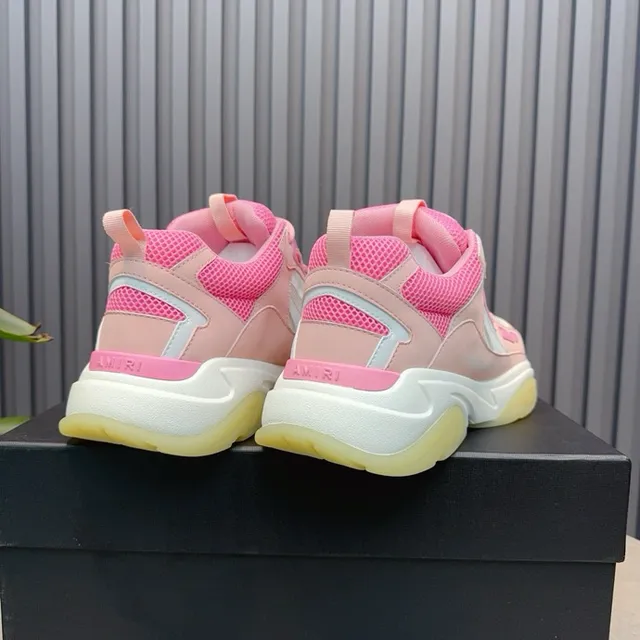 Pink White Oversized Sole Mesh And Synthetic Panel Construction Chunky Sneakers 3