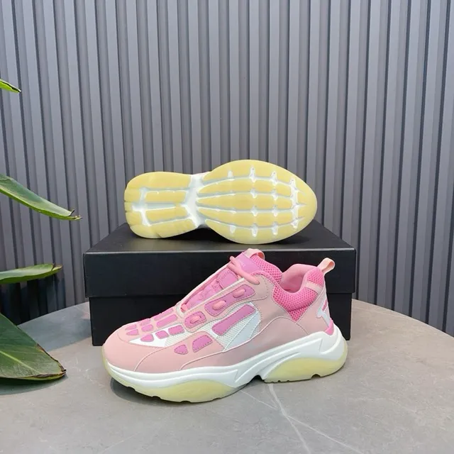 Pink White Oversized Sole Mesh And Synthetic Panel Construction Chunky Sneakers 5