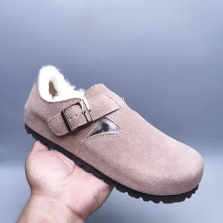 Pink White Suede Upper Shearling-Lined Mary Jane Shoes