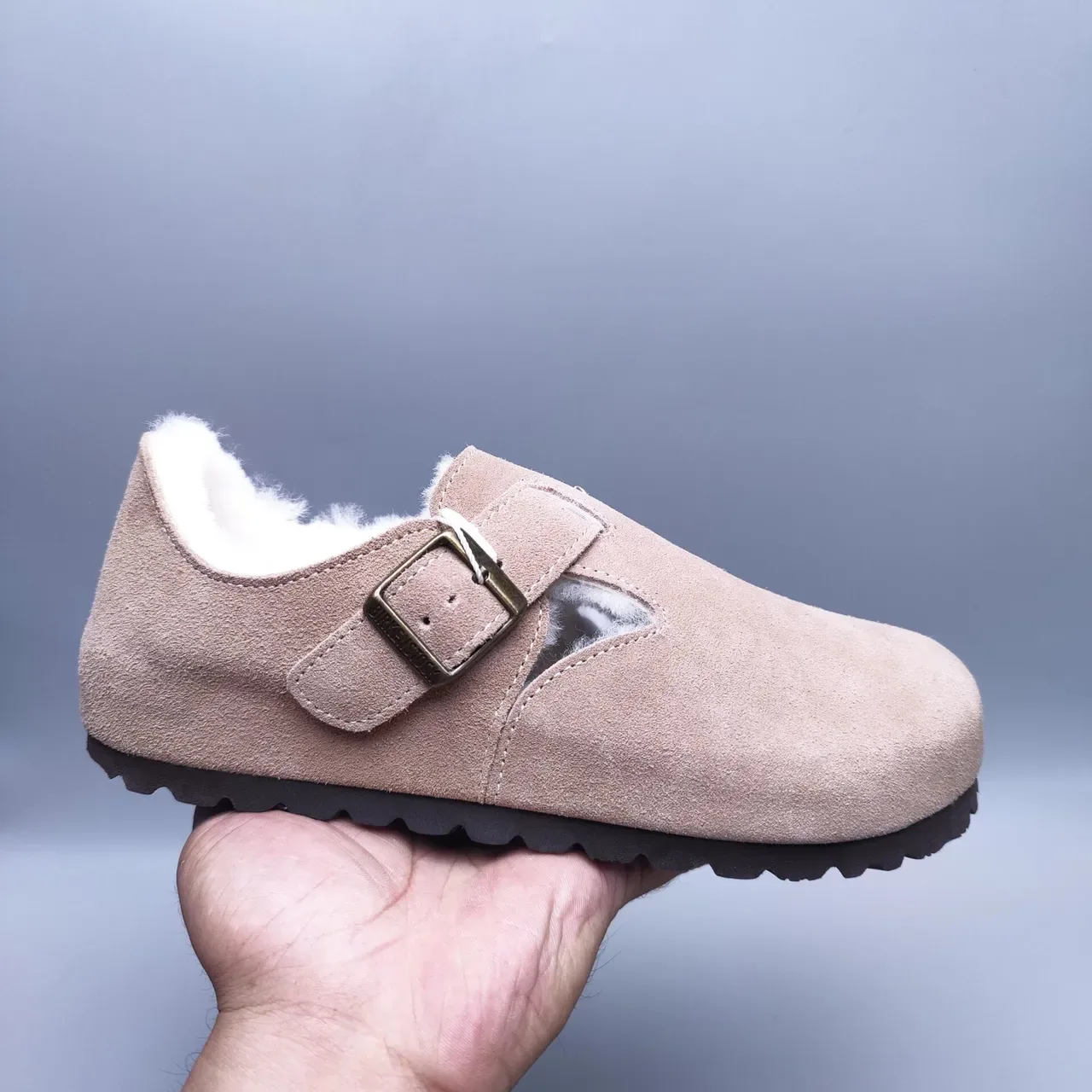 Pink White Suede Upper Shearling-Lined Mary Jane Shoes 7