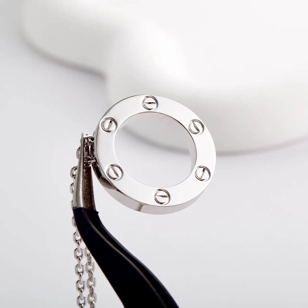Polished Silver Circular Screw-Accent Pendant Necklace 6