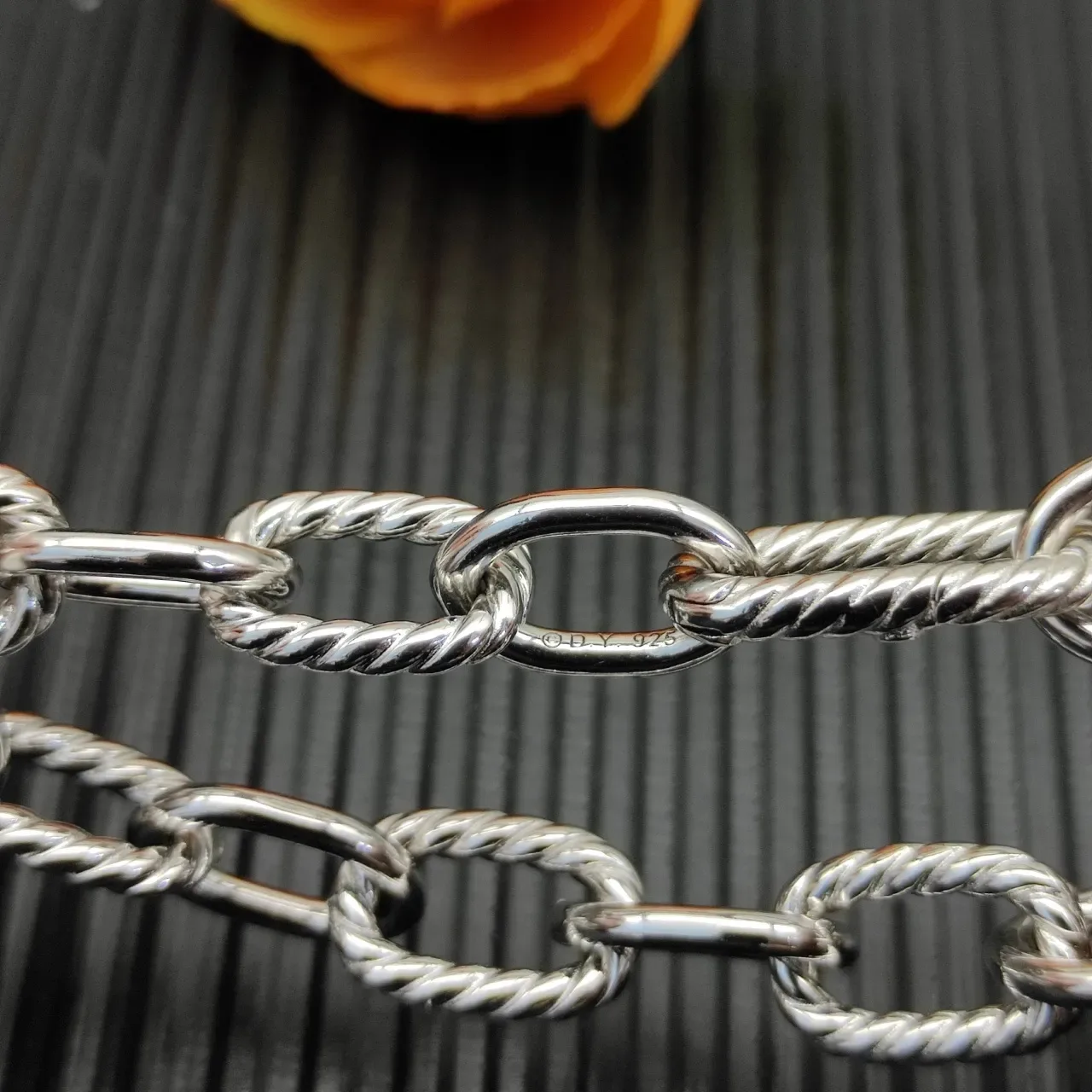 Polished Silver Twisted Rope and Oval Link Chain Bracelet 4