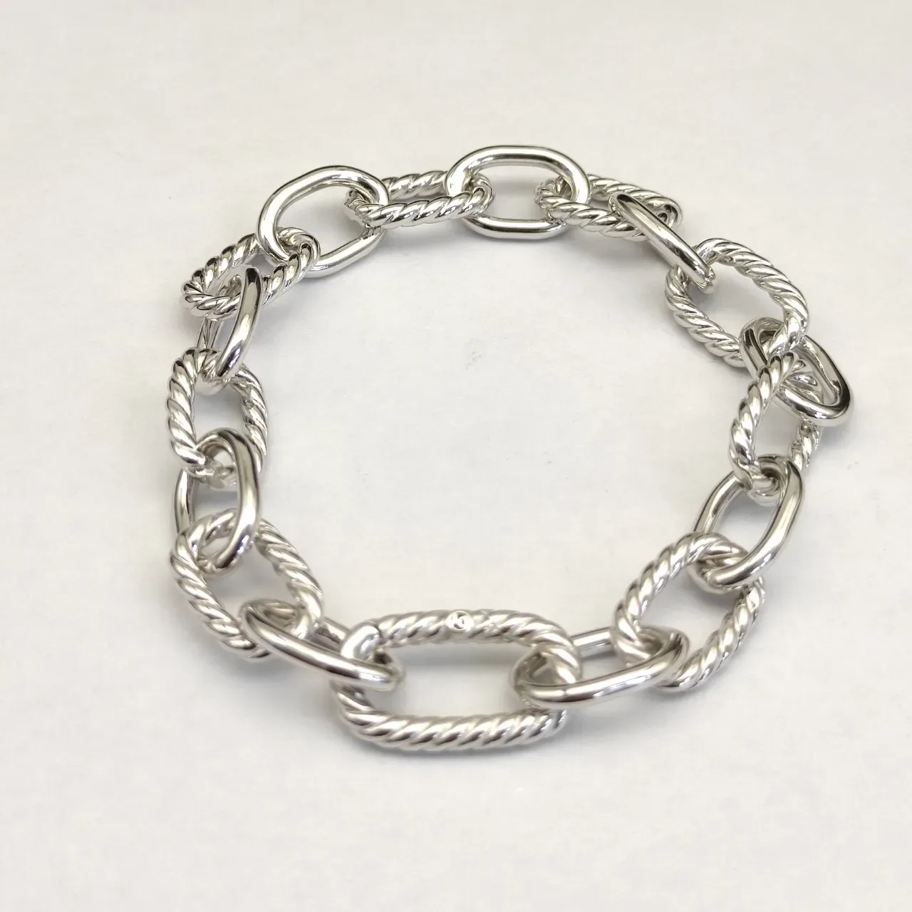 Polished Silver Twisted Rope and Oval Link Chain Bracelet 5