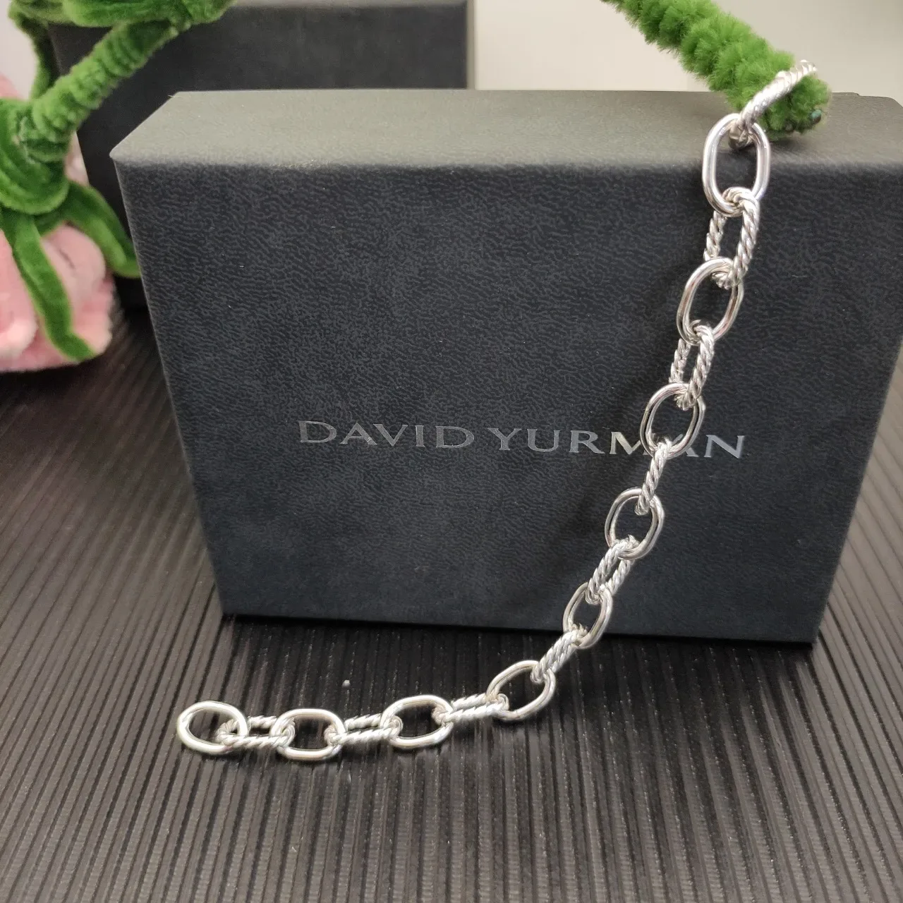 Polished Silver Twisted Rope and Oval Link Chain Bracelet 6