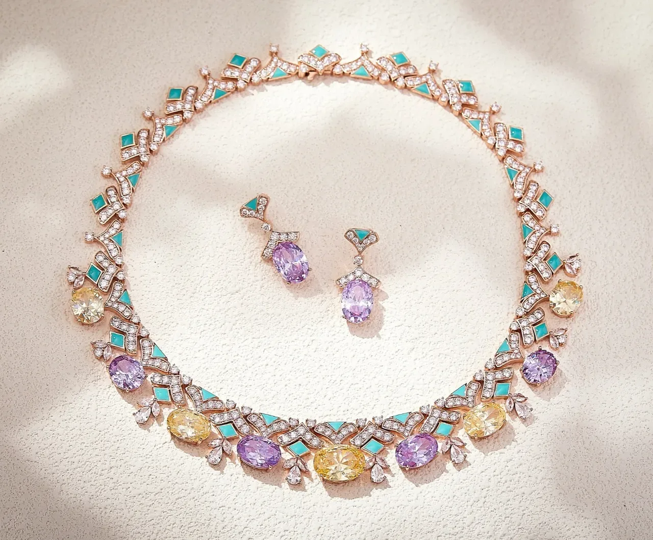 Purple Blue Faceted Oval Stone Turquoise Triangular Inlay Jewelry 2