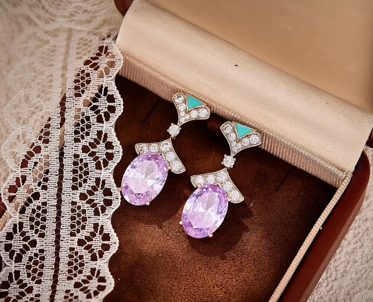Purple Blue Faceted Oval Stone Turquoise Triangular Inlay Jewelry 3