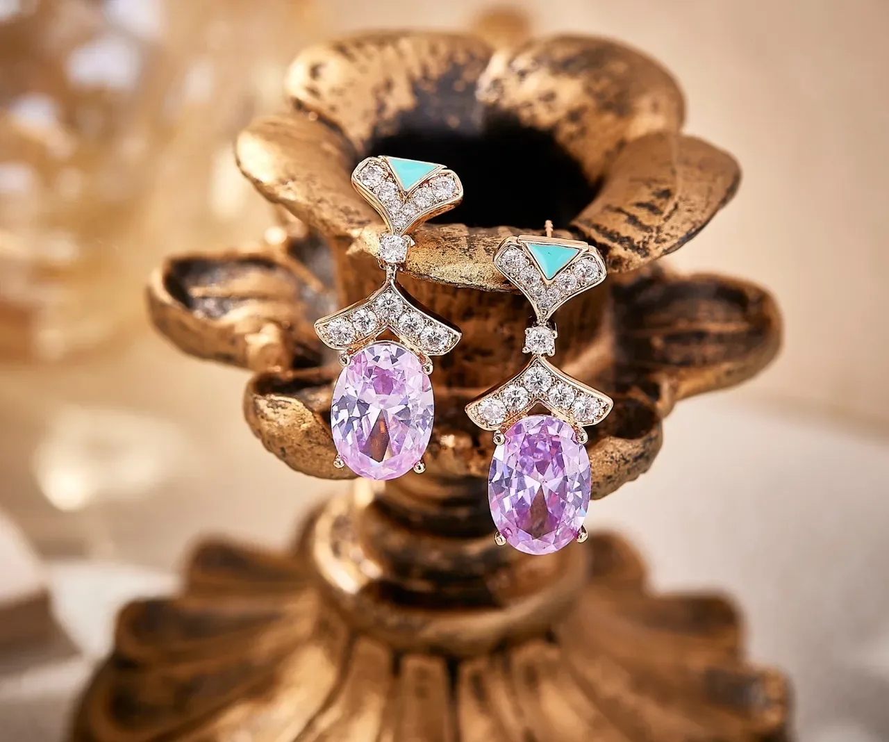 Purple Blue Faceted Oval Stone Turquoise Triangular Inlay Jewelry 4