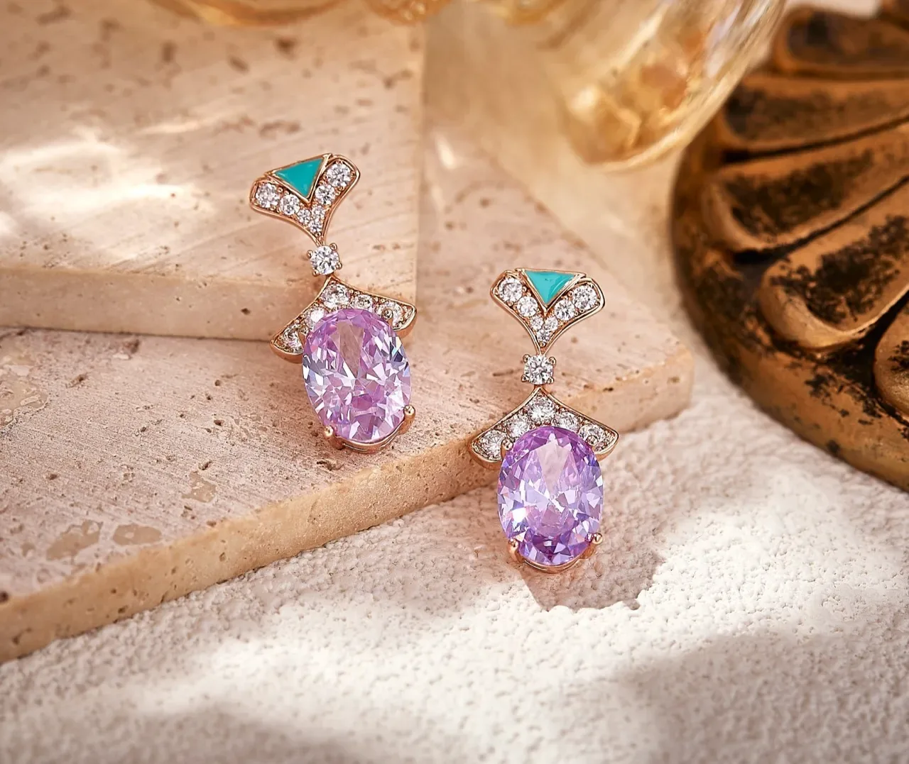 Purple Blue Faceted Oval Stone Turquoise Triangular Inlay Jewelry 5