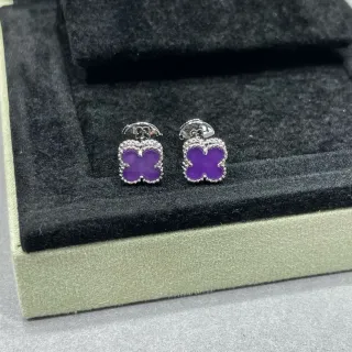 Purple Clover-Shaped Pavé-Set Stud Earrings