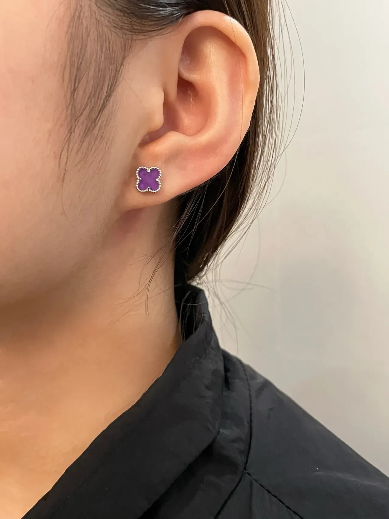 Purple Clover-Shaped Pavé-Set Stud Earrings 9