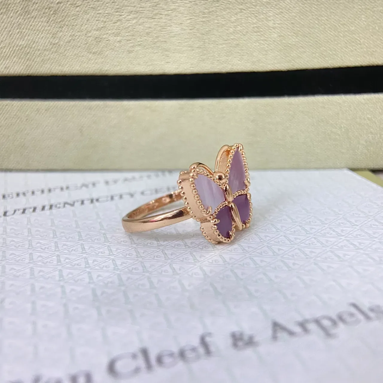 Purple Gold Butterfly Motif Beaded Bezel Edge Ring 3