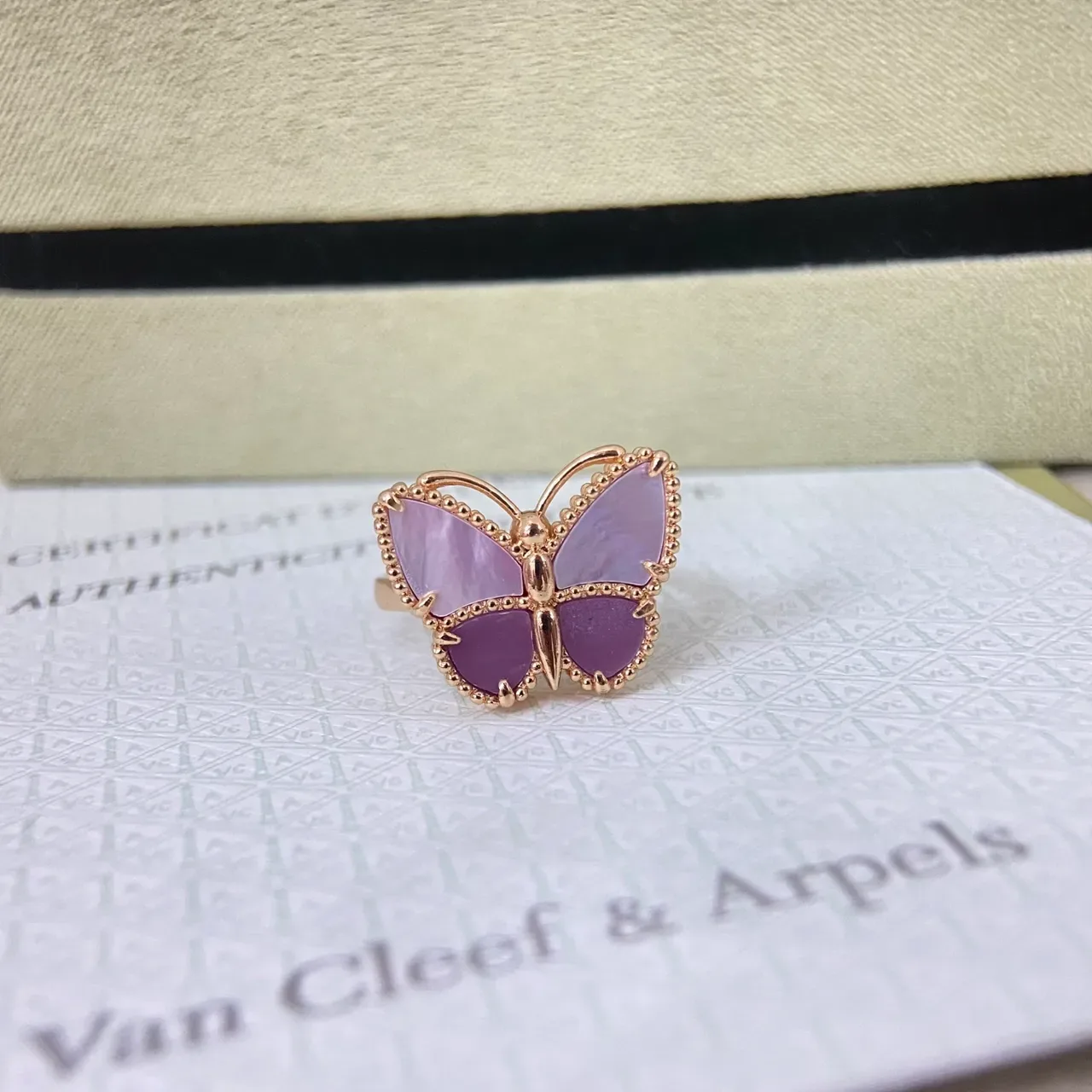 Purple Gold Butterfly Motif Beaded Bezel Edge Ring 4