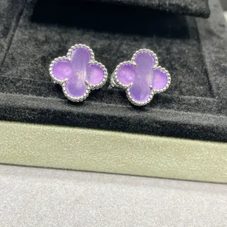 Purple Translucent Four-Leaf Clover Stud Earrings