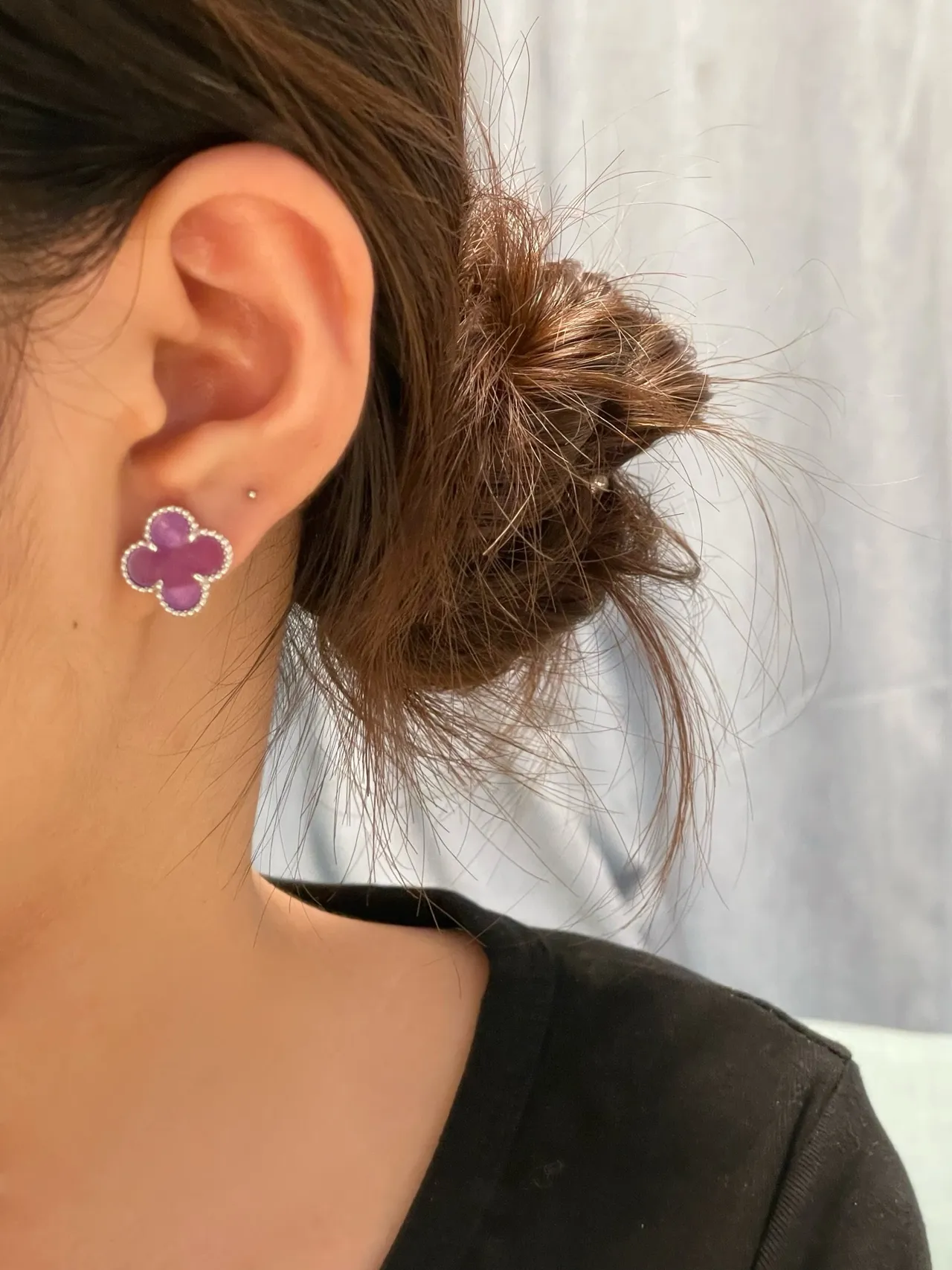Purple Translucent Four-Leaf Clover Stud Earrings 9