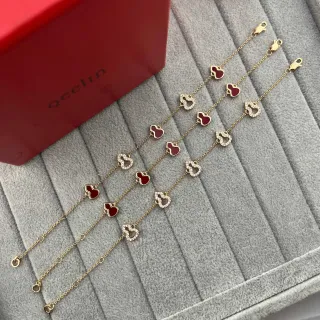 Qeelin Wulu Heart أساور مينا أحمر وسلسلة ذهب باڤيه