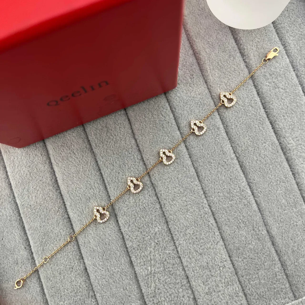 Qeelin Wulu Heart Red Enamel and Pavé Gold Chain Bracelets 6