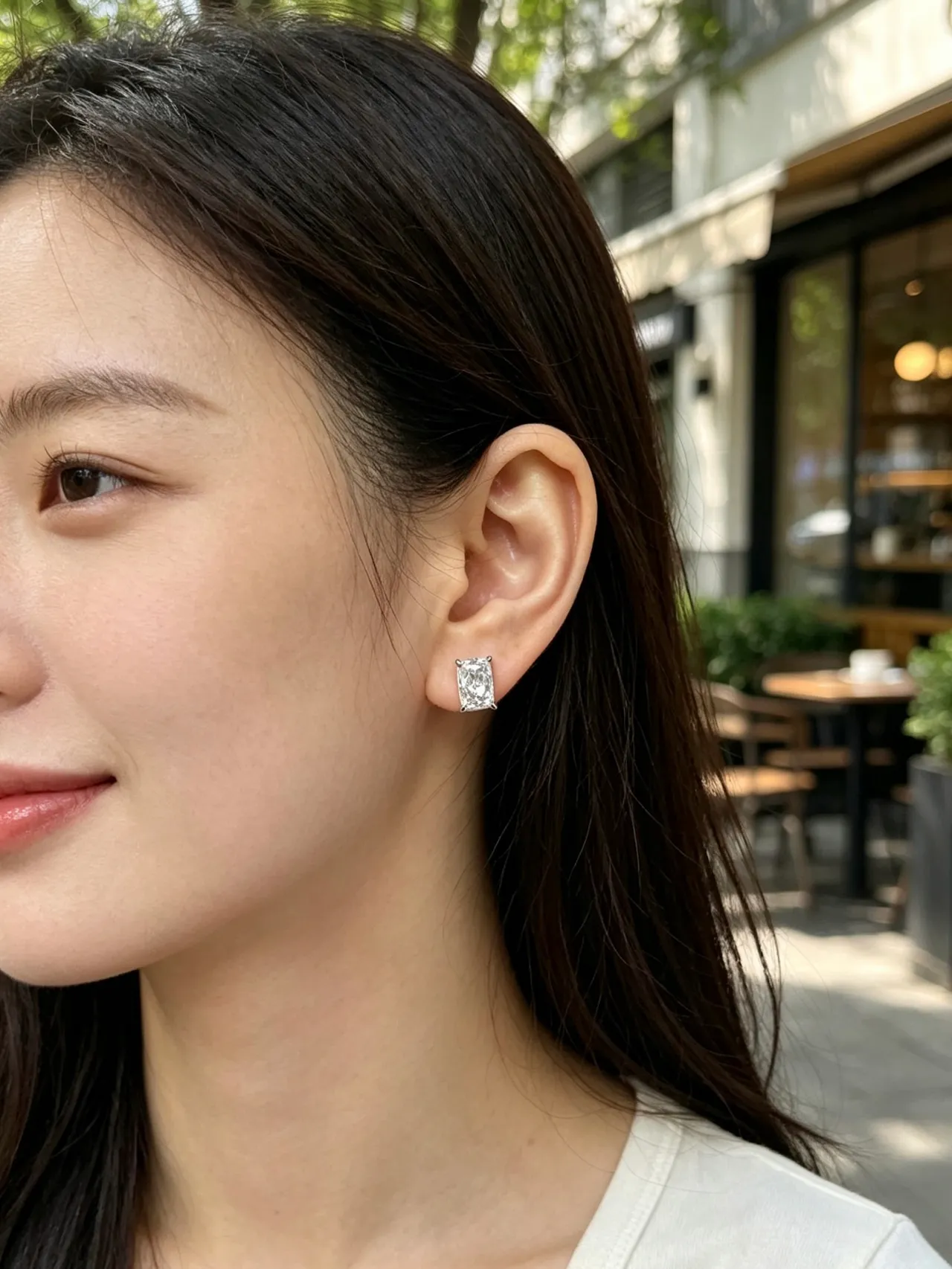 Rectangular Emerald-Cut Solitaire Stud Earrings 3