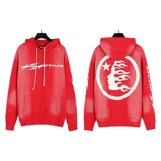 Red and Black Graphic Print Oversized Hoodie 3