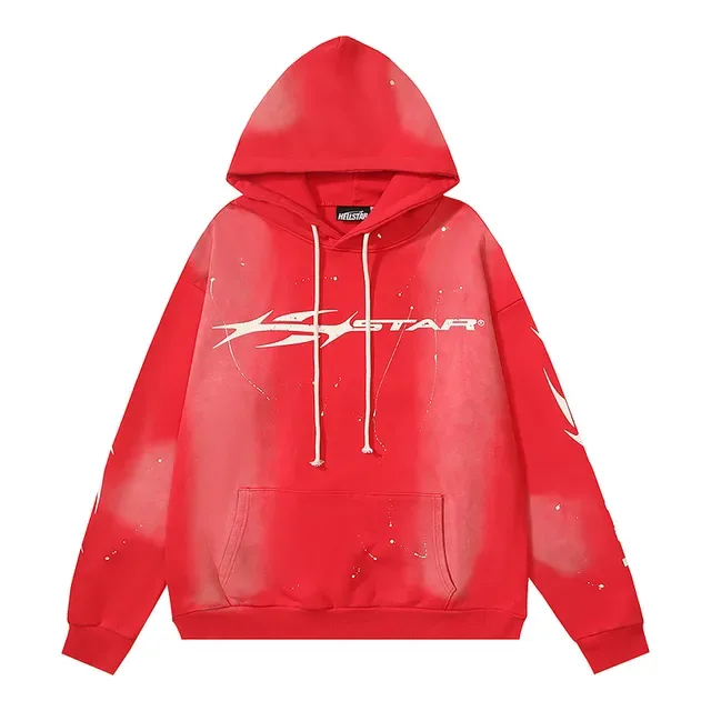 Red and Black Graphic Print Oversized Hoodie 11