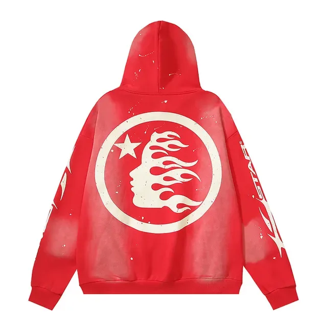 Red and Black Graphic Print Oversized Hoodie 12