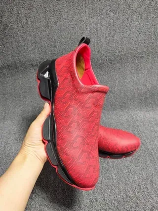 Red and Black Slip-On Embossed Pattern Chunky Sneakers 3