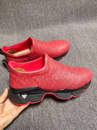 Red and Black Slip-On Embossed Pattern Chunky Sneakers 4