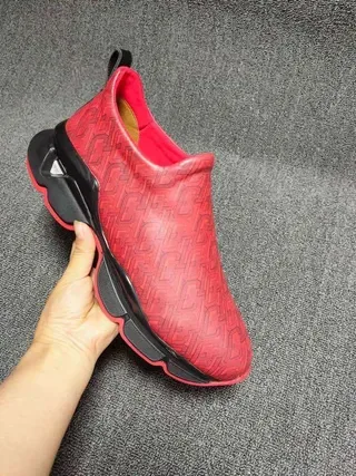 Red and Black Slip-On Embossed Pattern Chunky Sneakers 5