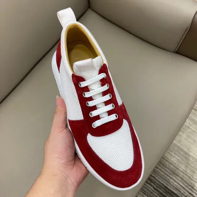 Red and White Mesh Suede Panel Lifestyle Sneaker 4
