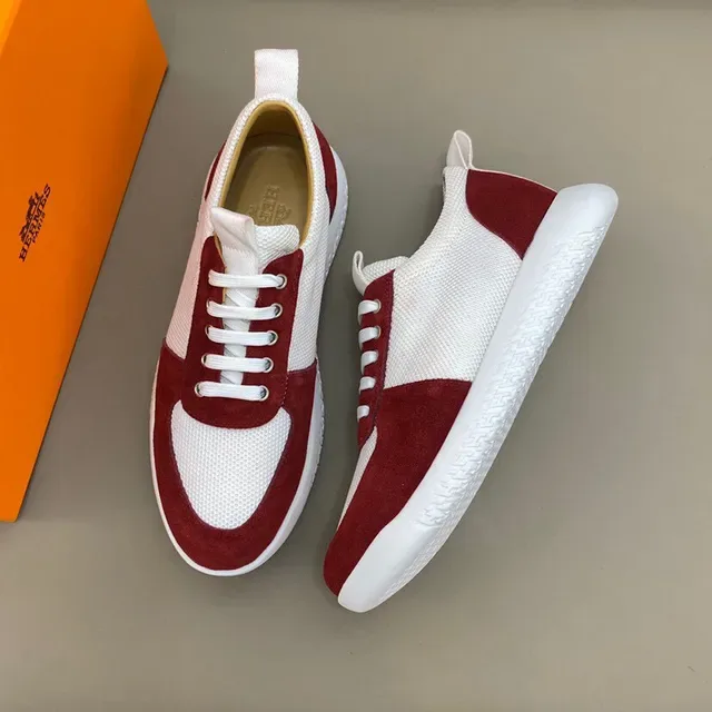 Red and White Mesh Suede Panel Lifestyle Sneaker 5