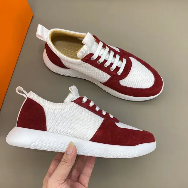 Red and White Mesh Suede Panel Lifestyle Sneaker 7