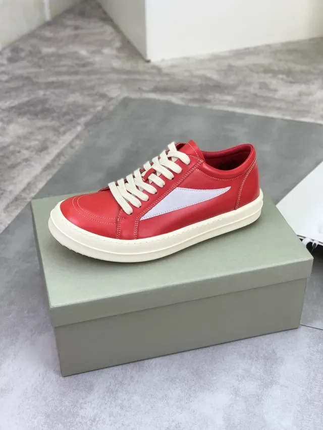 Red Beige Leather Upper White Side Panel Sneakers 5
