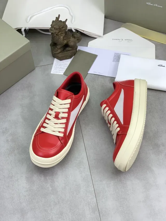 Red Beige Leather Upper White Side Panel Sneakers 6