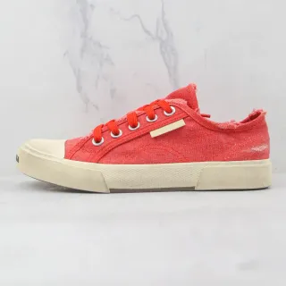 Red Beige Low-Top Frayed Collar Canvas Shoes