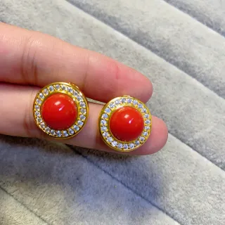Red Cabochon Halo Stud Earrings