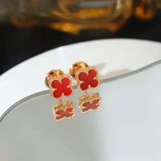 Red Clover Motif Gold-Tone Stud Earrings