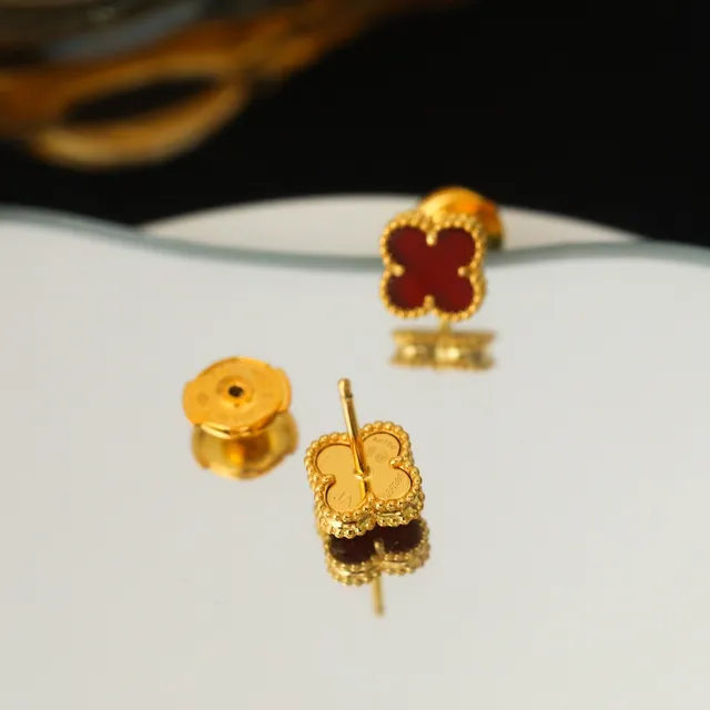 Red Clover Motif Gold-Tone Stud Earrings 4