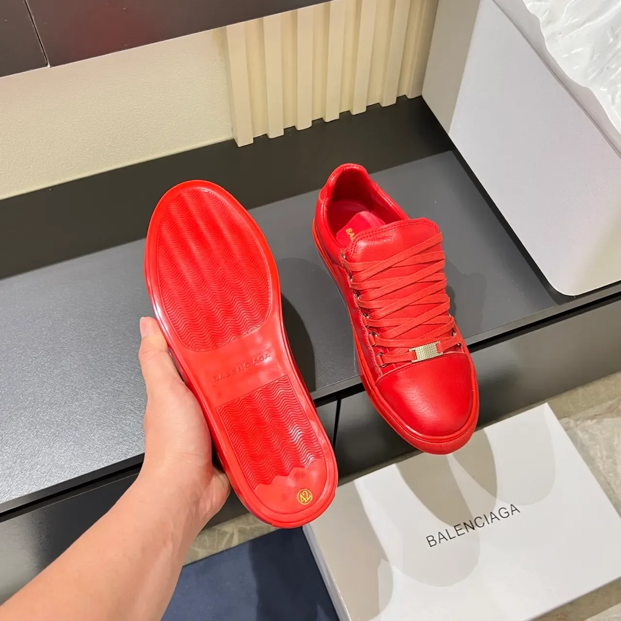 Red Monochromatic Low-Top Lace-Up Sneaker 4