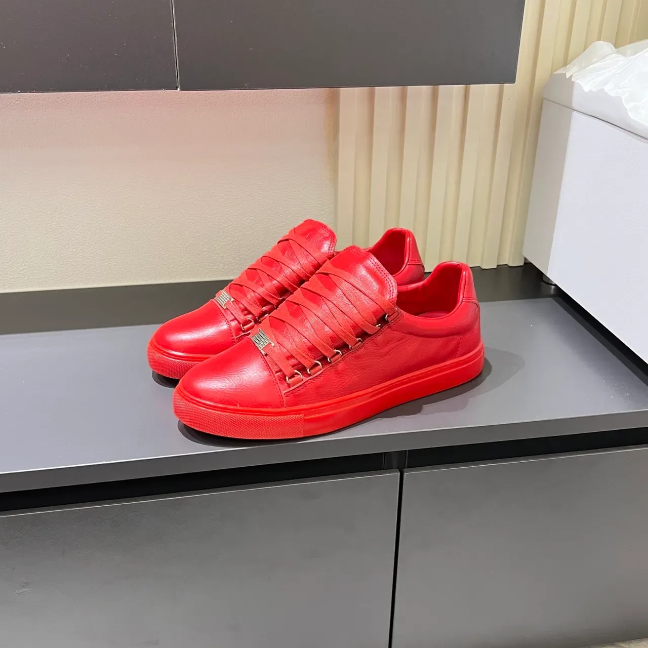 Red Monochromatic Low-Top Lace-Up Sneaker 5