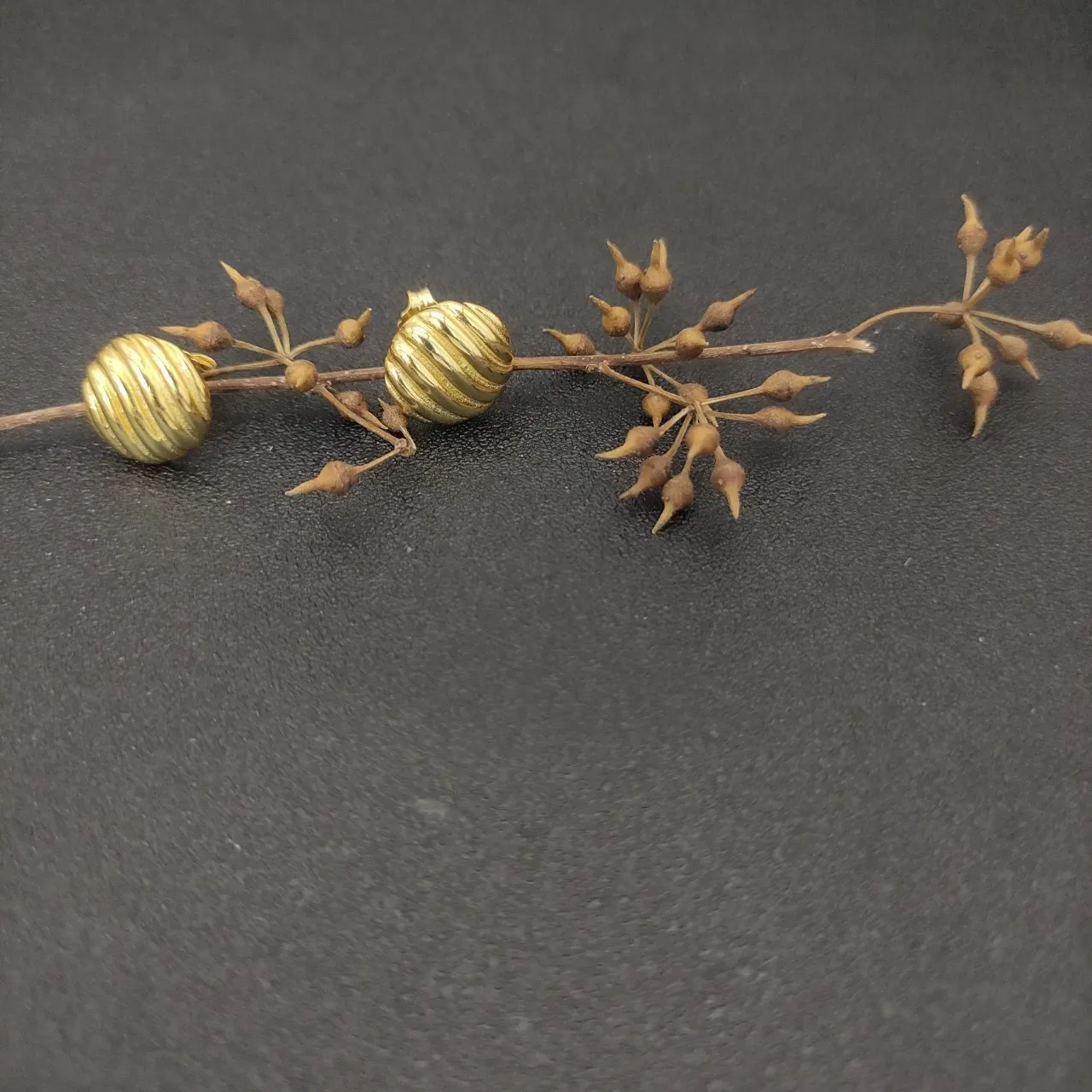 Ribbed Spherical Polished Gold-Tone Stud Earrings 5