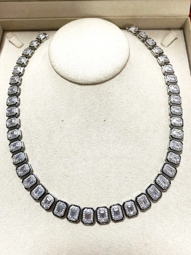 Rigid Geometric Emerald-Cut Pavé Collar Necklace 4