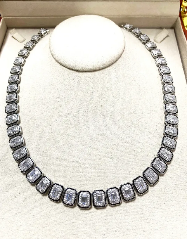 Rigid Geometric Emerald-Cut Pavé Collar Necklace 5
