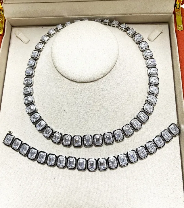 Rigid Geometric Emerald-Cut Pavé Collar Necklace 6