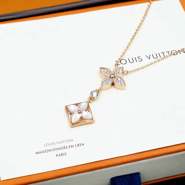 Rose Gold Floral Pavé and Mother-of-Pearl Pendant Necklace 2