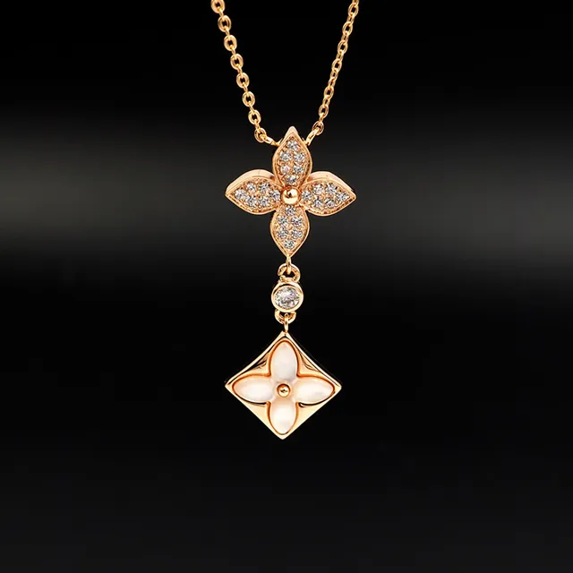 Rose Gold Floral Pavé and Mother-of-Pearl Pendant Necklace 9
