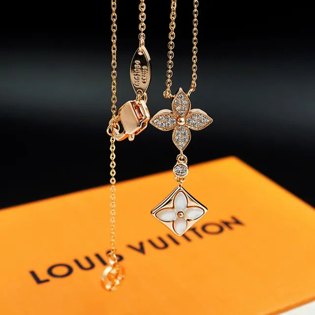 Rose Gold Floral Pavé and Mother-of-Pearl Pendant Necklace 11