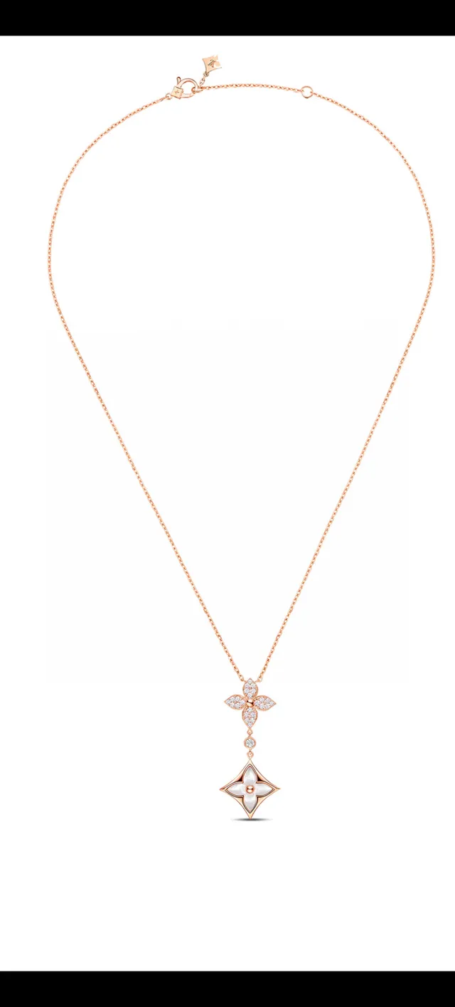 Rose Gold Floral Pavé and Mother-of-Pearl Pendant Necklace 7