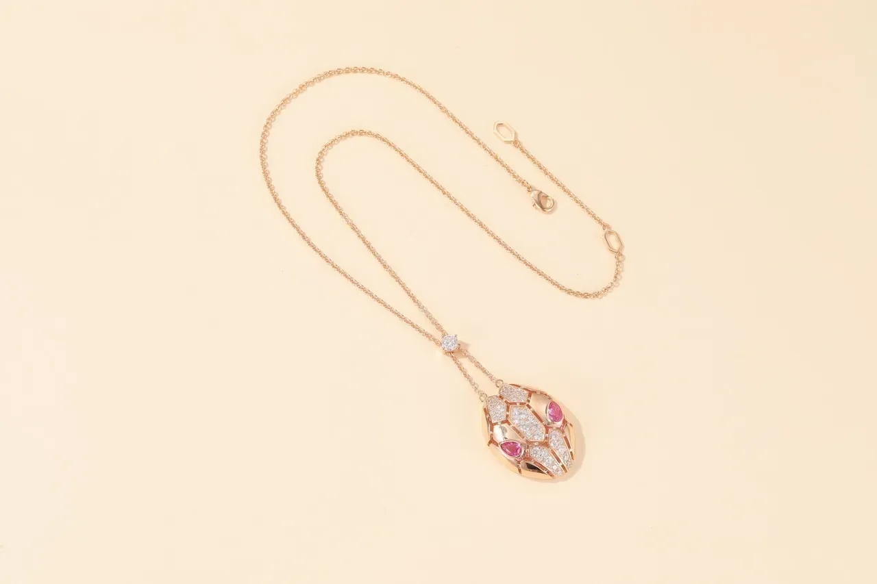 Rose Gold Pave Geometric Scale Motif Pendant Necklace 3