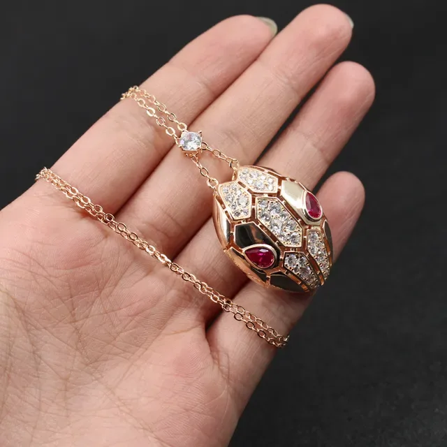 Rose Gold Pave Geometric Scale Motif Pendant Necklace 4