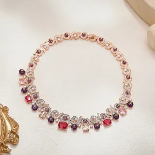 Collar Oro Rosa Motivo Scroll Multi-Gemas Pavé Diamante