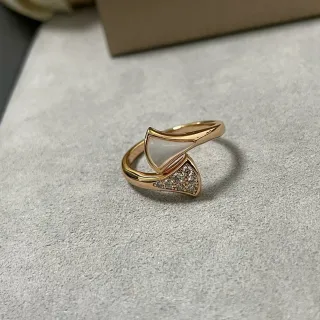 Rose Gold Tone Geometric Mother-of-Pearl and Pavé Ring